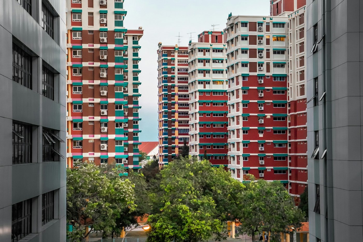 Evening light in an HDB corridor near the water cooler